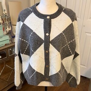 Song Of Style Gray & White Argyle Cardigan Sweater Small ❤️ NWT - Snuggly Trendy